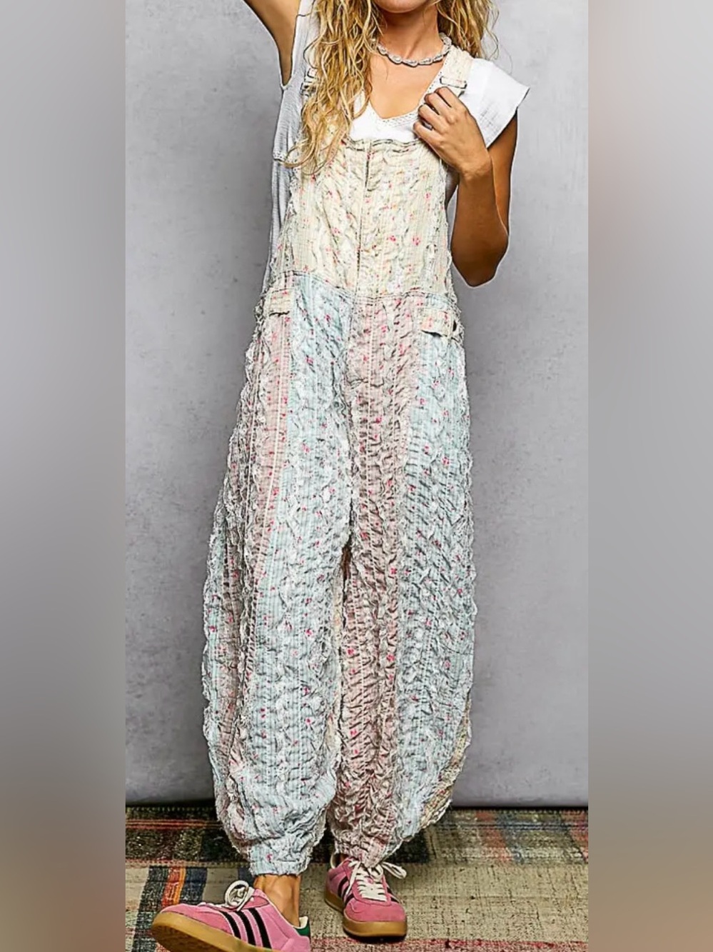POL Light Pastel Patchwork Wide-Leg Jumpsuit